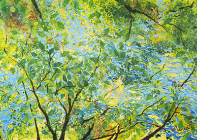 olieverf schilderij bos groen green voorjaar lente margot maaskant blad boom tak